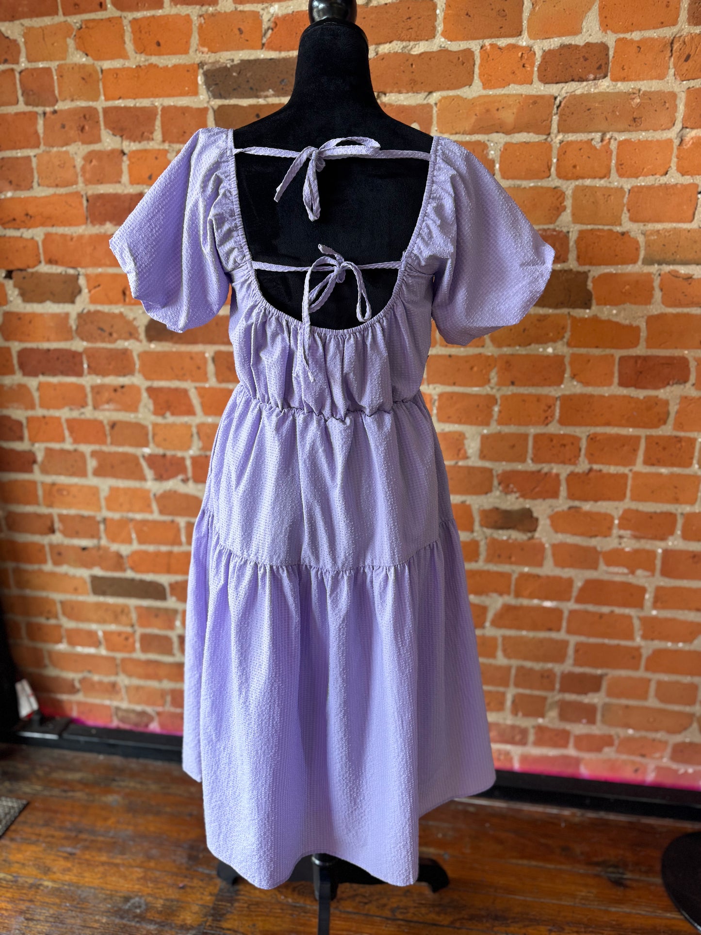 Lavender Puff Sleeve Midi Dress