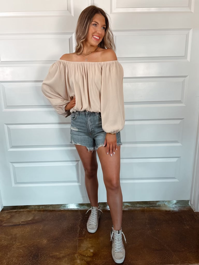 Jenna Off The Shoulder Top in Beige