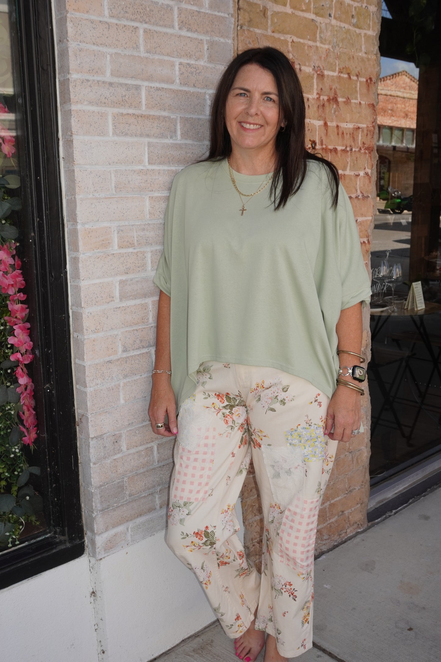 Floral Pattern Patchwork Jeans