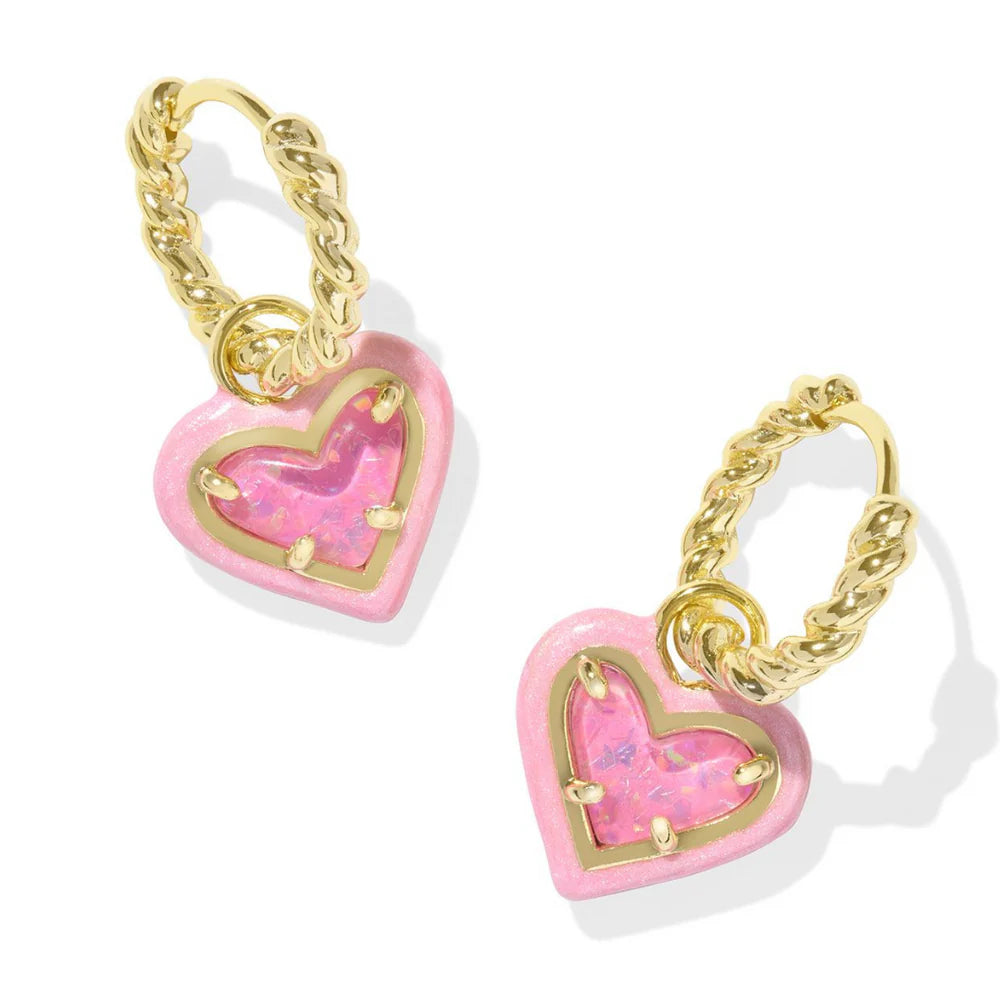 Ari Heart Enamel Frame Huggie Earrings - KS