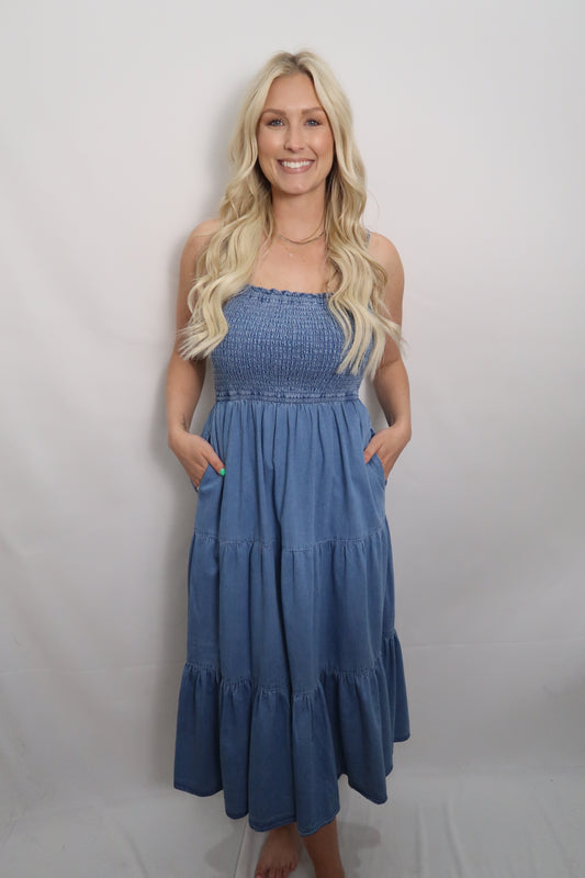 Denim Sleeveless Tiered Dress
