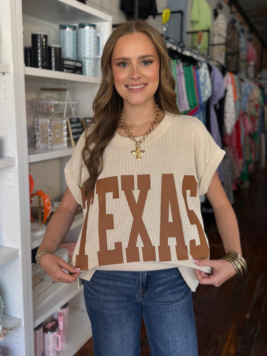 Texas Short Sleeve Knit Top in Cream