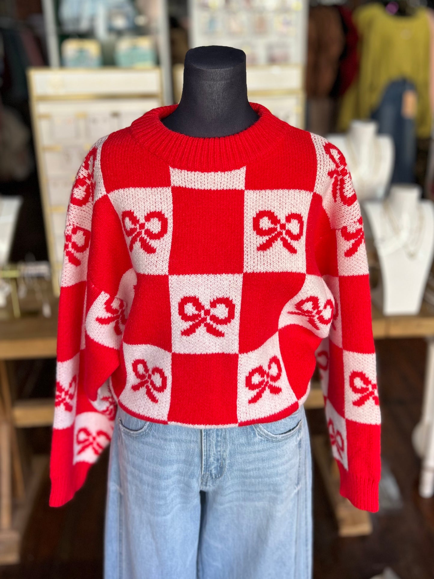 Bow Holiday Sweater in Red
