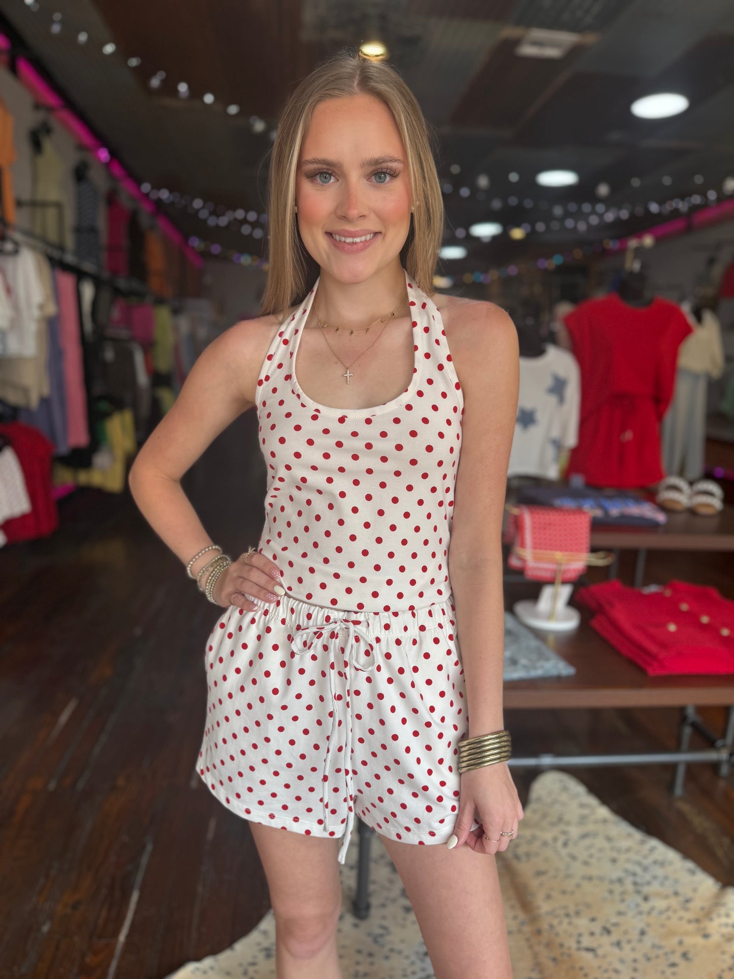 Polka Dot Halter Top in Red