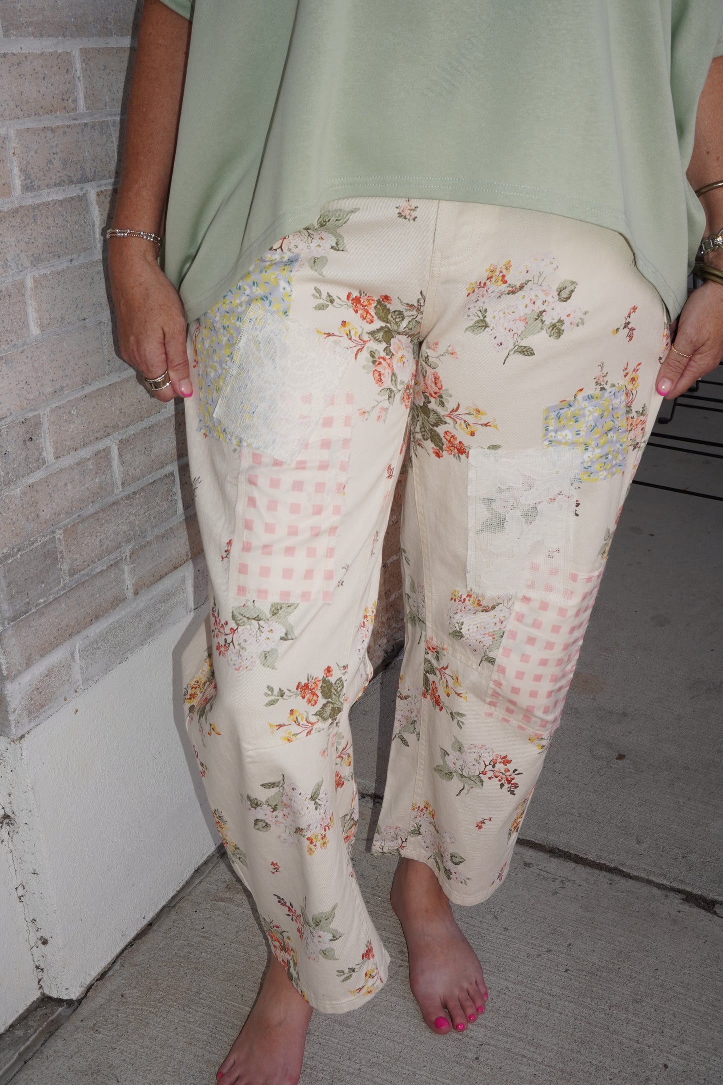Floral Pattern Patchwork Jeans