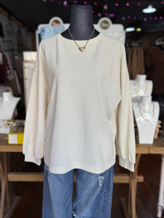 Round Neck Marled Knit Top in Oatmeal