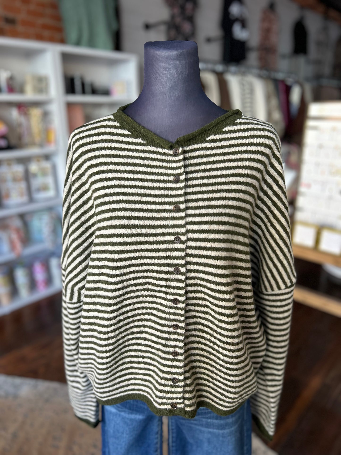 Striped Knit Cardigan in Olive