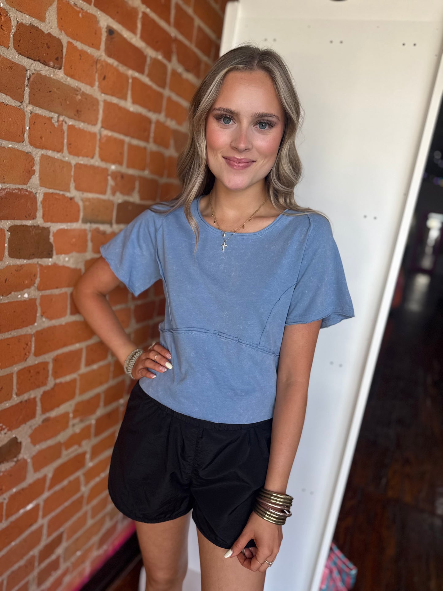 Fitted Casual Athleisure Top in Denim
