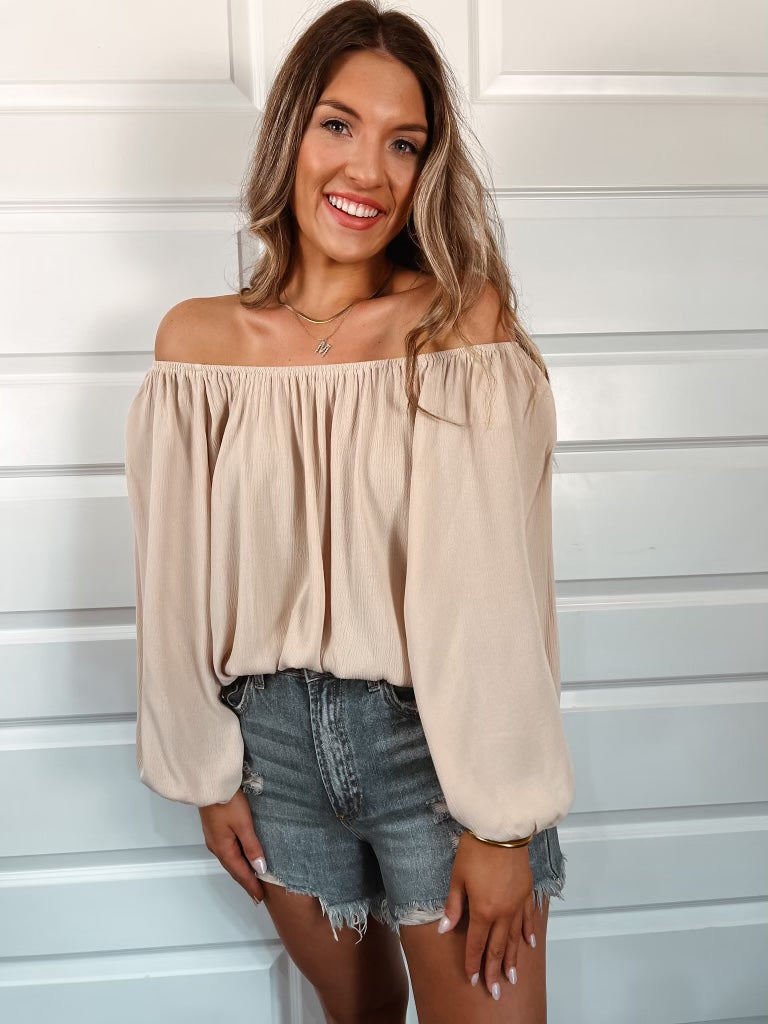 Jenna Off The Shoulder Top in Beige