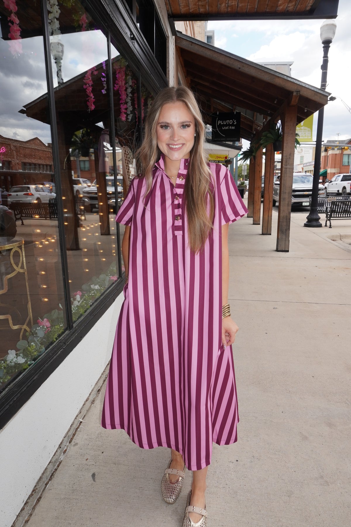 Stand Tall Striped Midi Dress in Plum