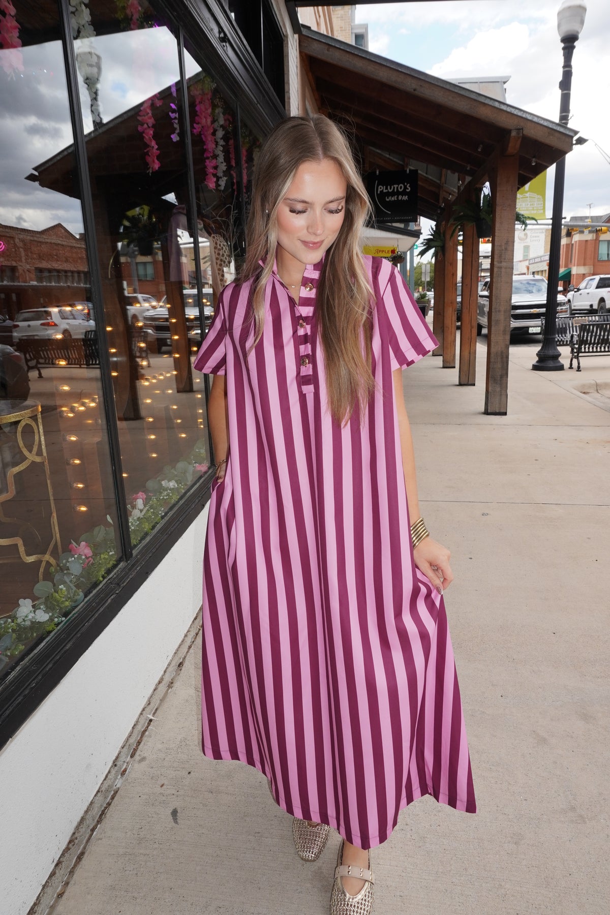 Stand Tall Striped Midi Dress in Plum