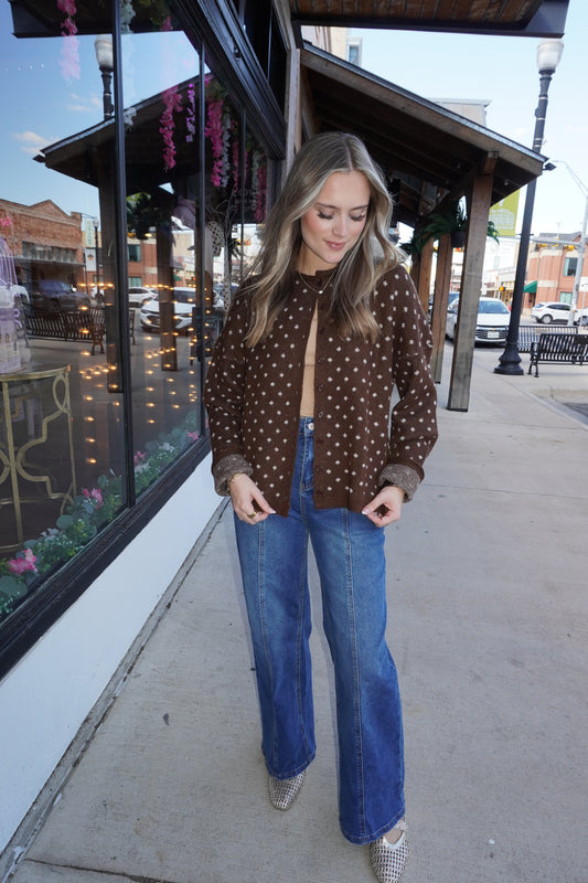 Sweet Dot Knit Cardigan in Choco