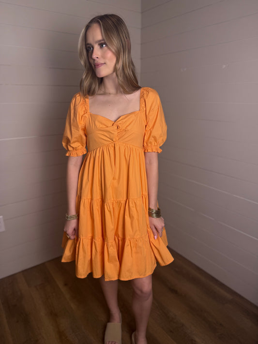 Puff Sleeve Sweetie Dress in Orange