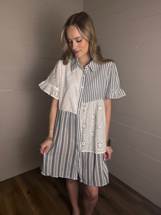 Daisy Shirt Dress in Blue-Grey