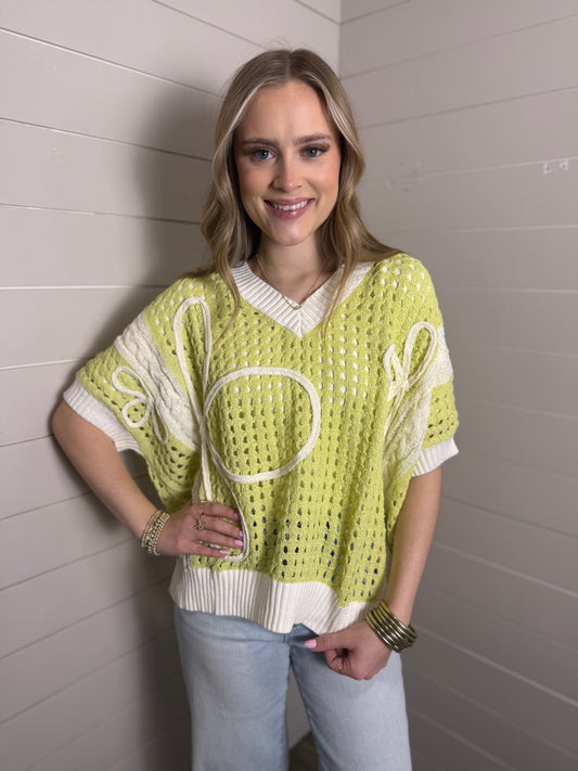 Flower Threaded Thin Sweater in Lime