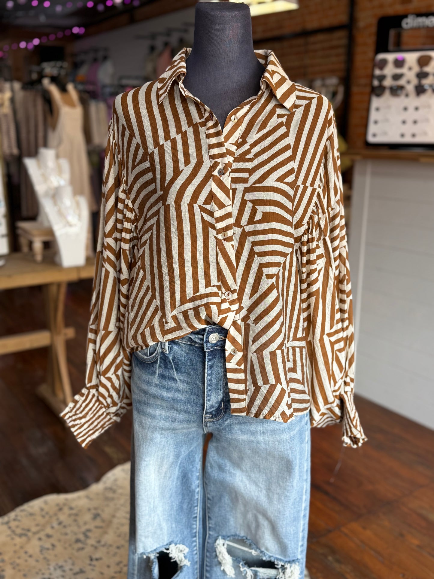 Zone Print Blouse in Coco