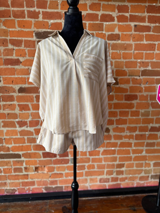 Cabo Striped Shorts in Taupe/White