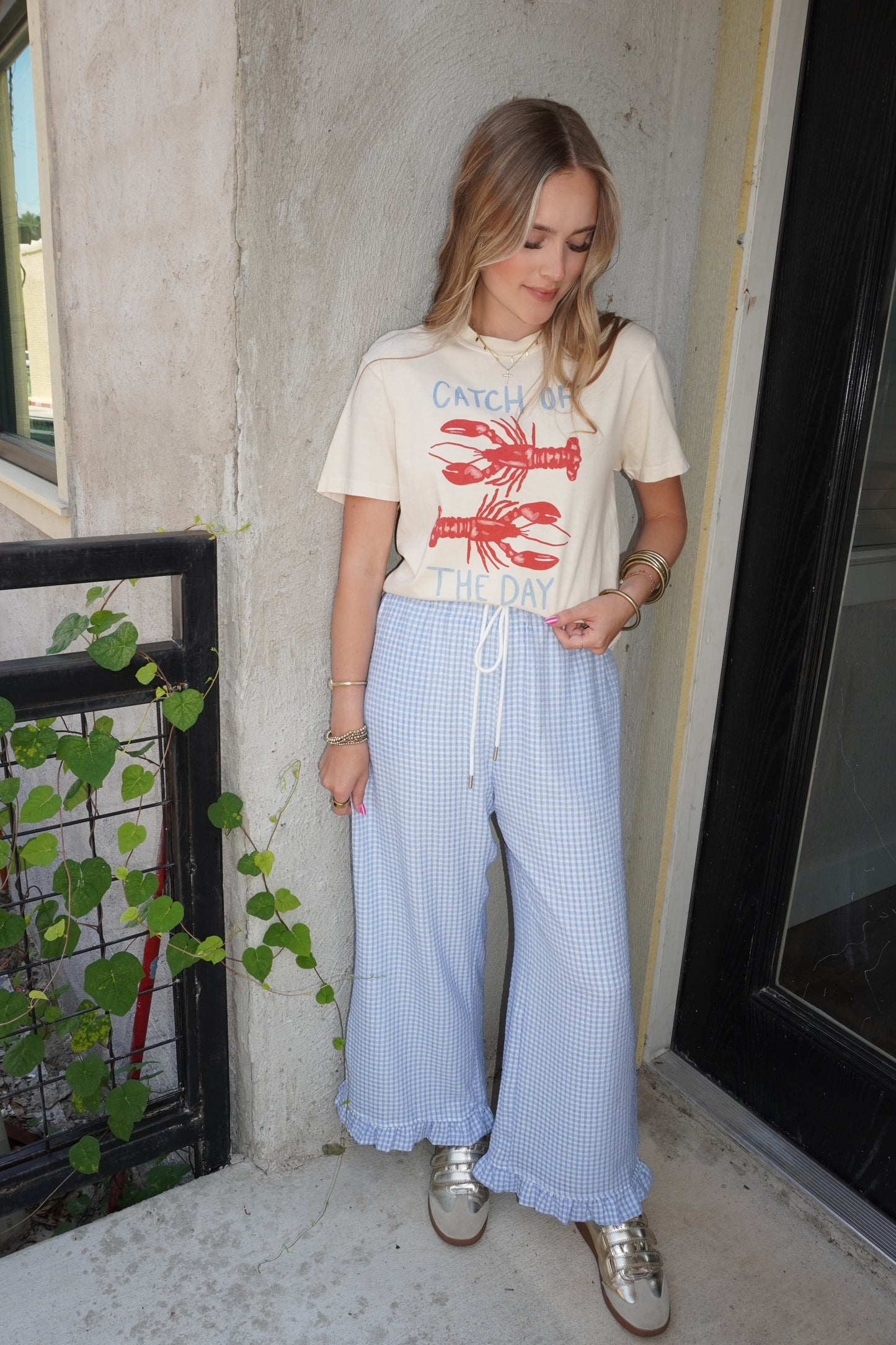 Gingham Checker Pants in Blue