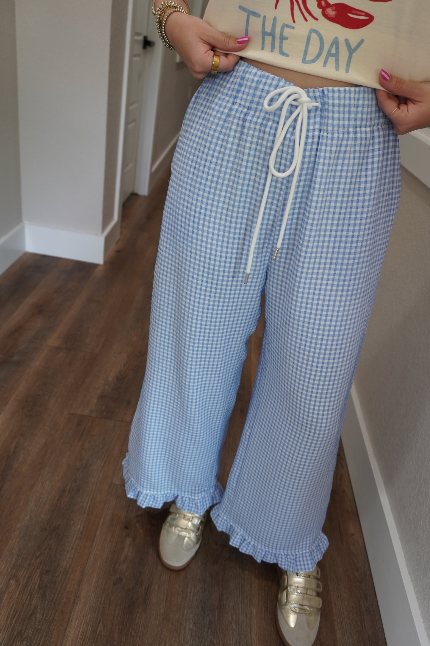 Gingham Checker Pants in Blue