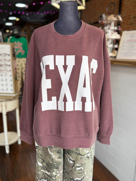 Texas Ribbed Knit Sweatshirt in Maroon