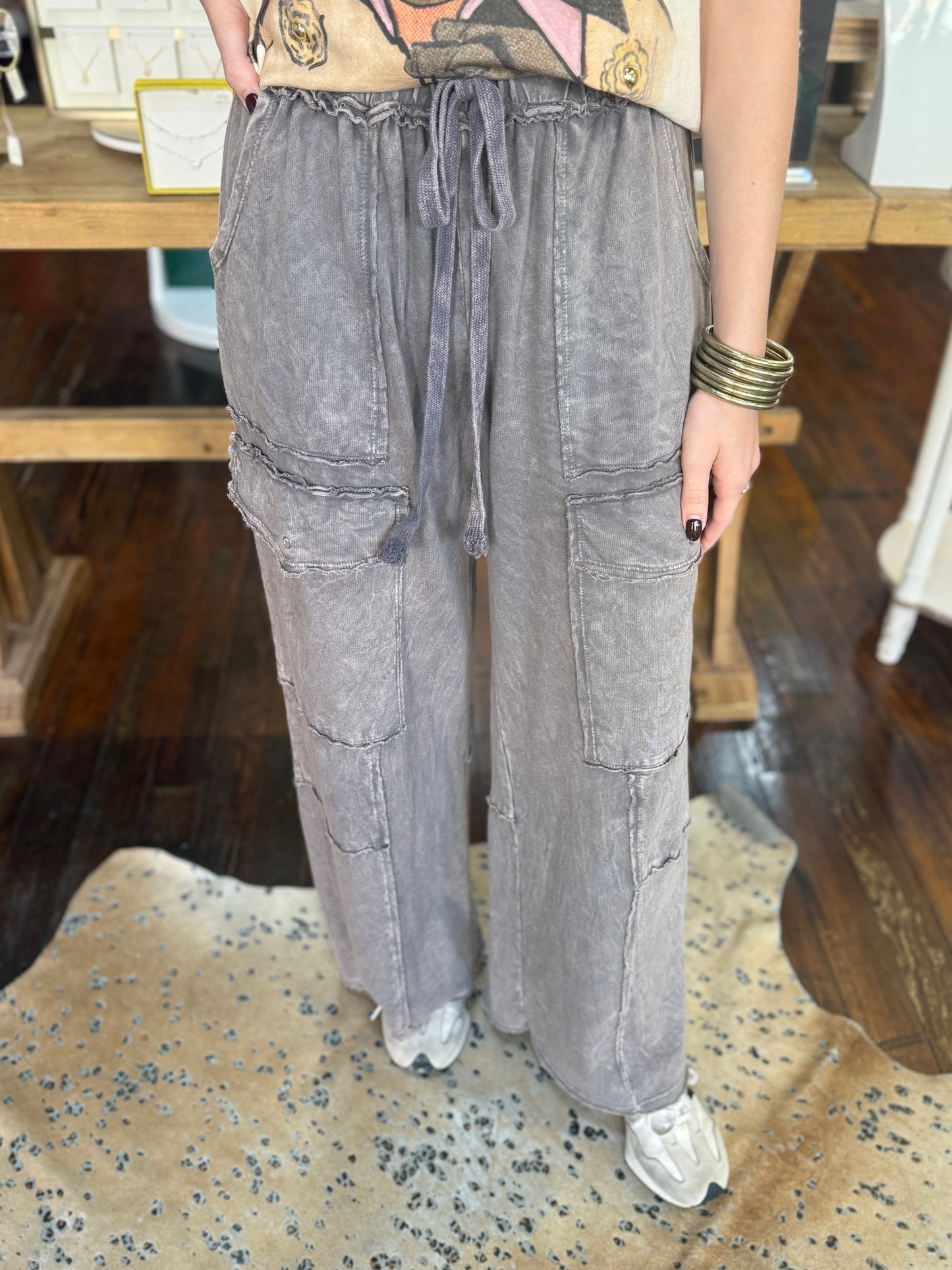 Mineral Washed Terry Pants in Charcoal