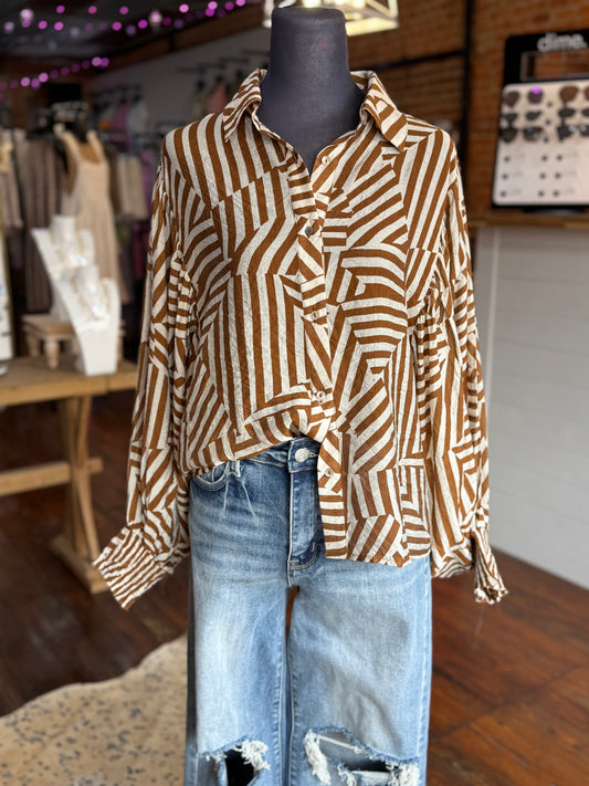 Zone Print Blouse in Coco