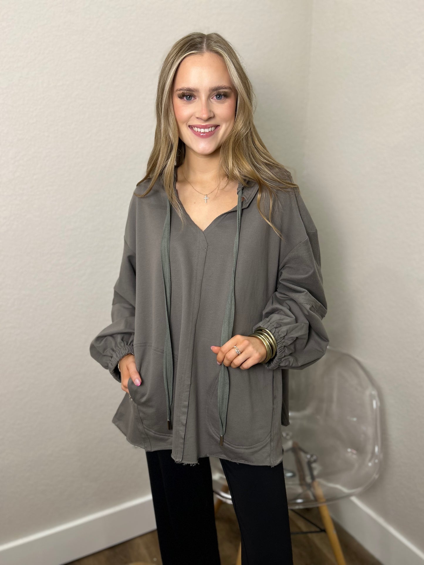 Hoodie Oversized Top in Charcoal