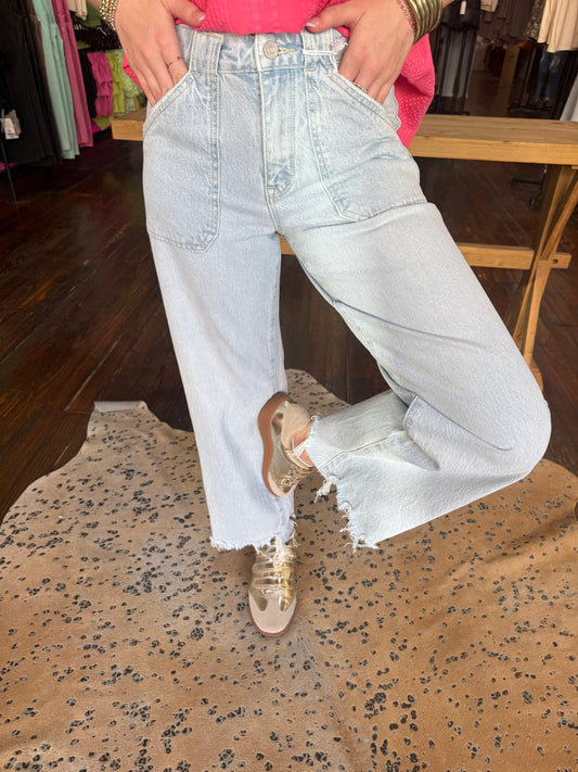 High Rise Patch Pocket Wide Leg Jeans x Petra