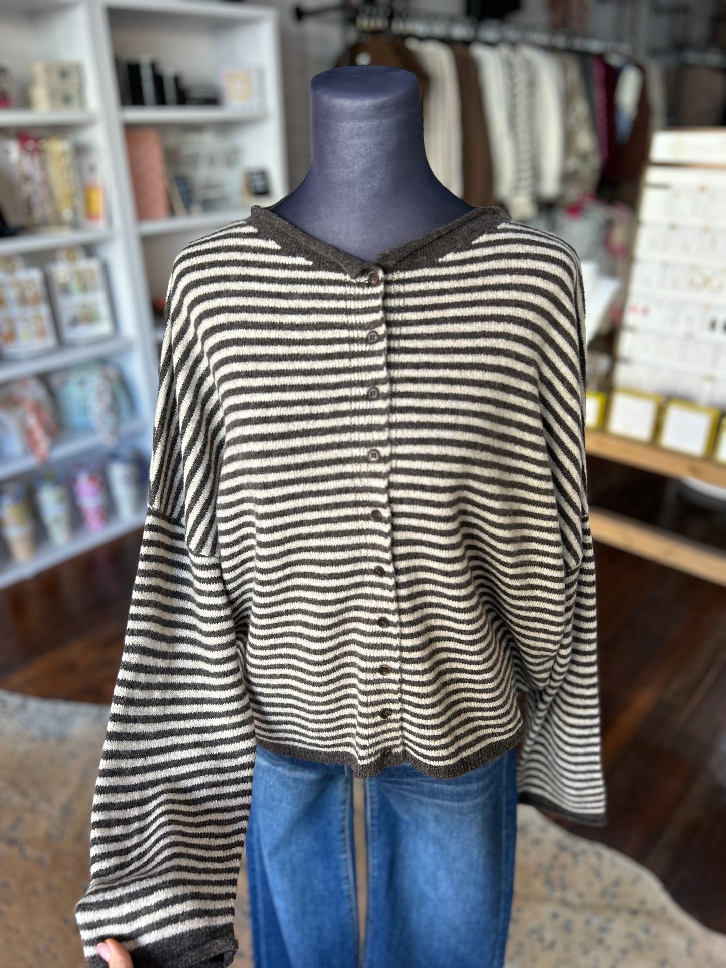 Striped Knit Cardigan in Olive