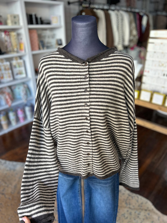 Striped Knit Cardigan in Olive
