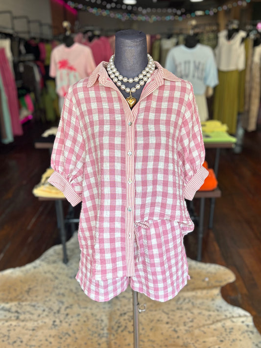 Chic Checkered Shorts Set in Pink