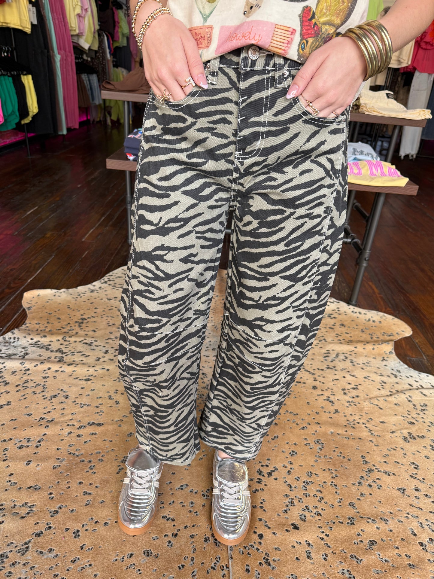 Zebra Stripe Wide Leg Pants in Gray