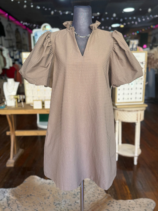 Ritzy Ruffle Dress in Mocha