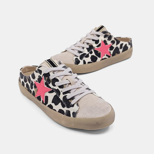 Polka Leopard Distressed Sneakers - Open Back