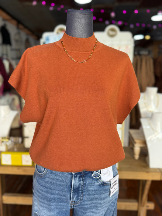 Mock Neck Knit Sweater Top in Bronze