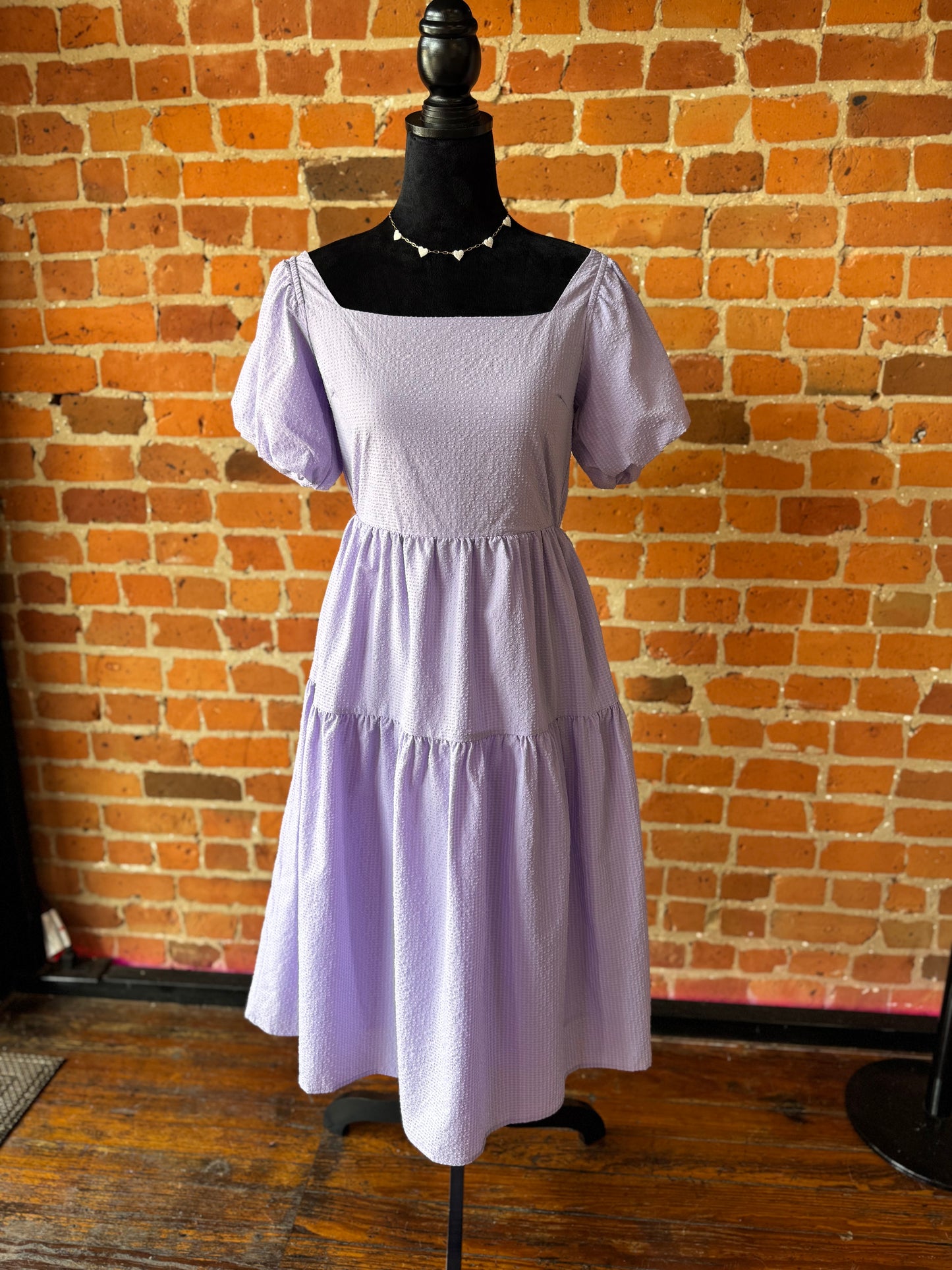 Lavender Puff Sleeve Midi Dress