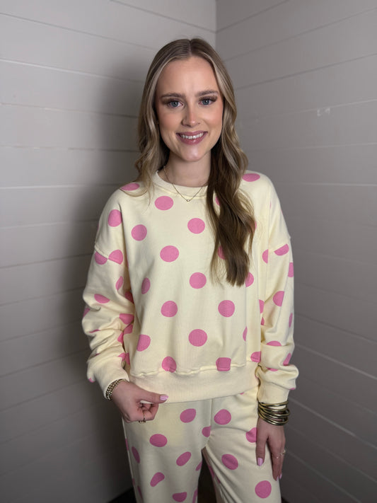 Polka Dot Top in Ivory-Pink