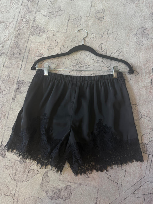Lace Satin Shorts in Black
