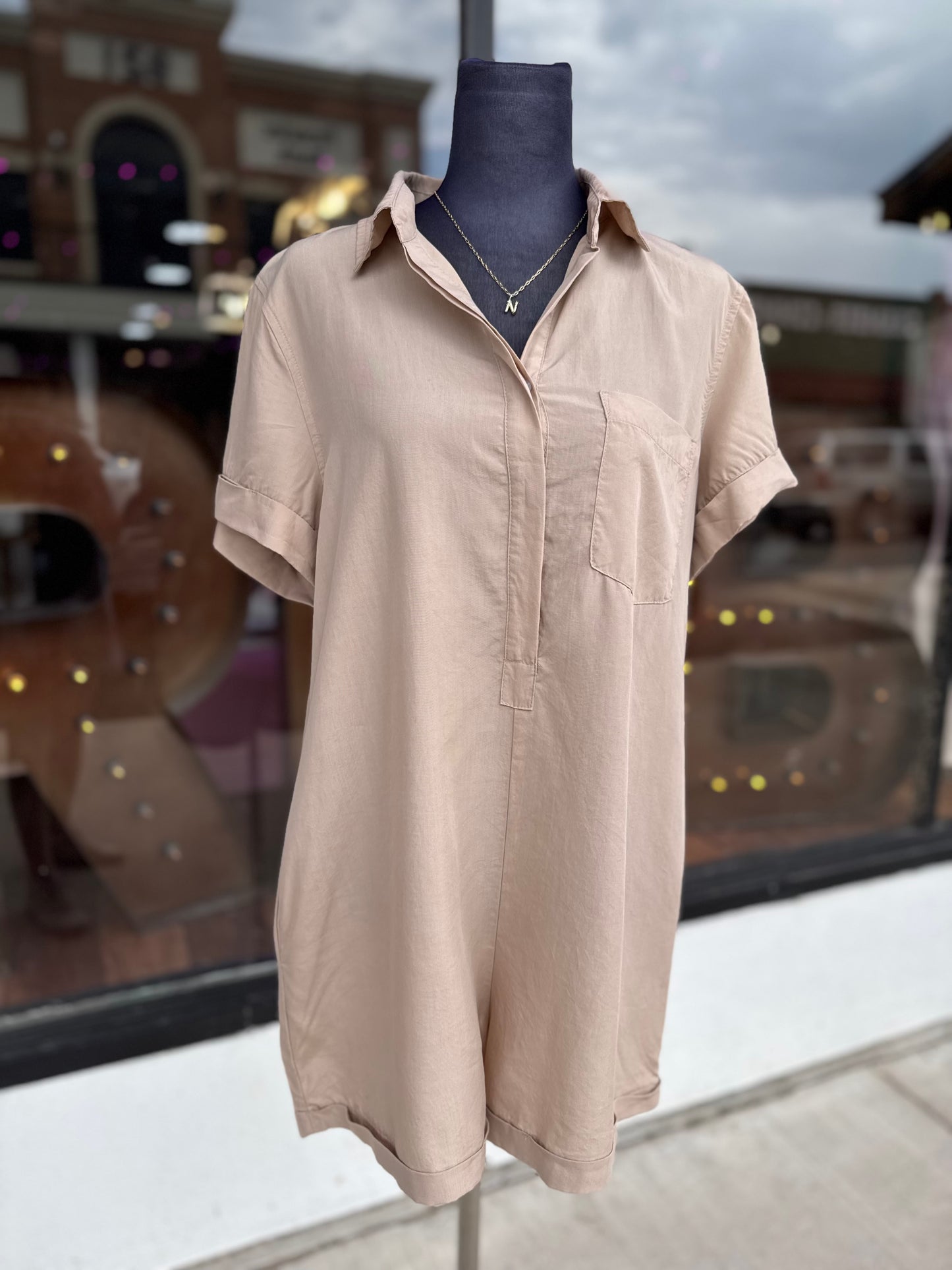 Taupe Denim Button Down Romper
