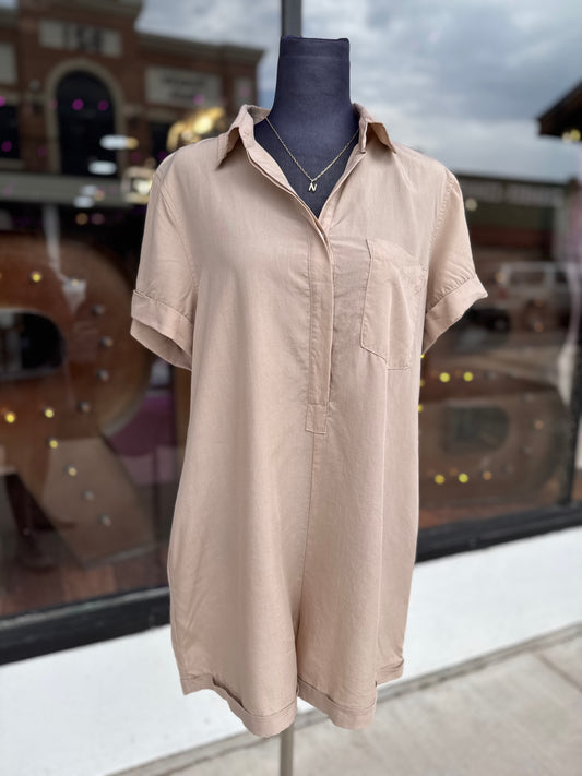 Taupe Denim Button Down Romper