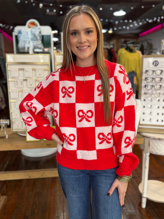 Bow Holiday Sweater in Red