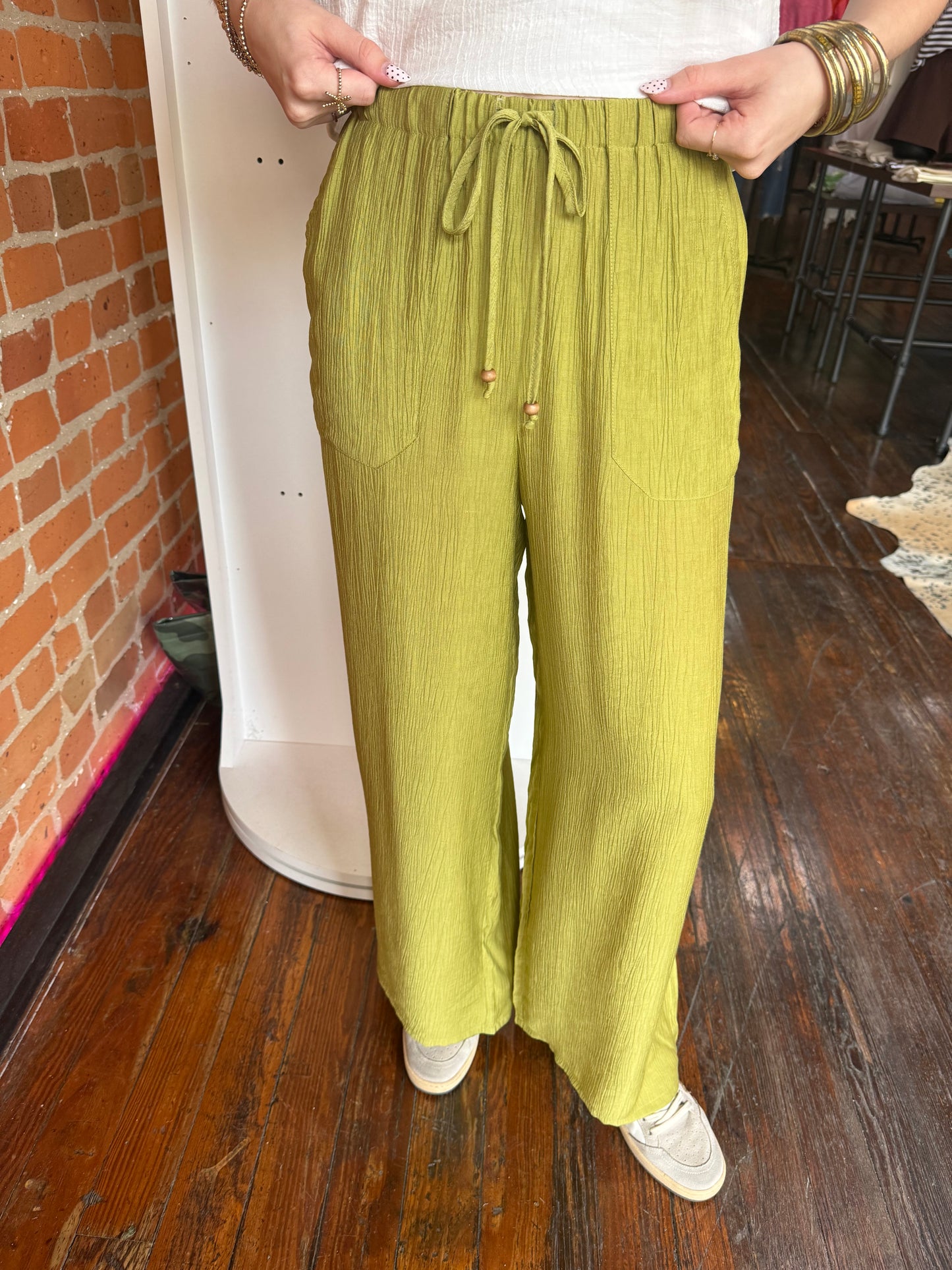 Flowy Wide Leg Pants in Avocado