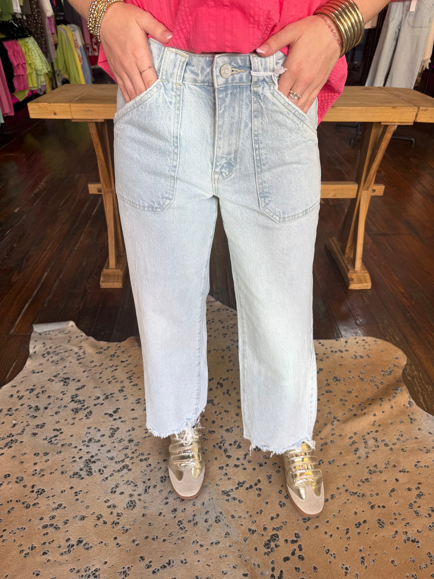High Rise Patch Pocket Wide Leg Jeans x Petra