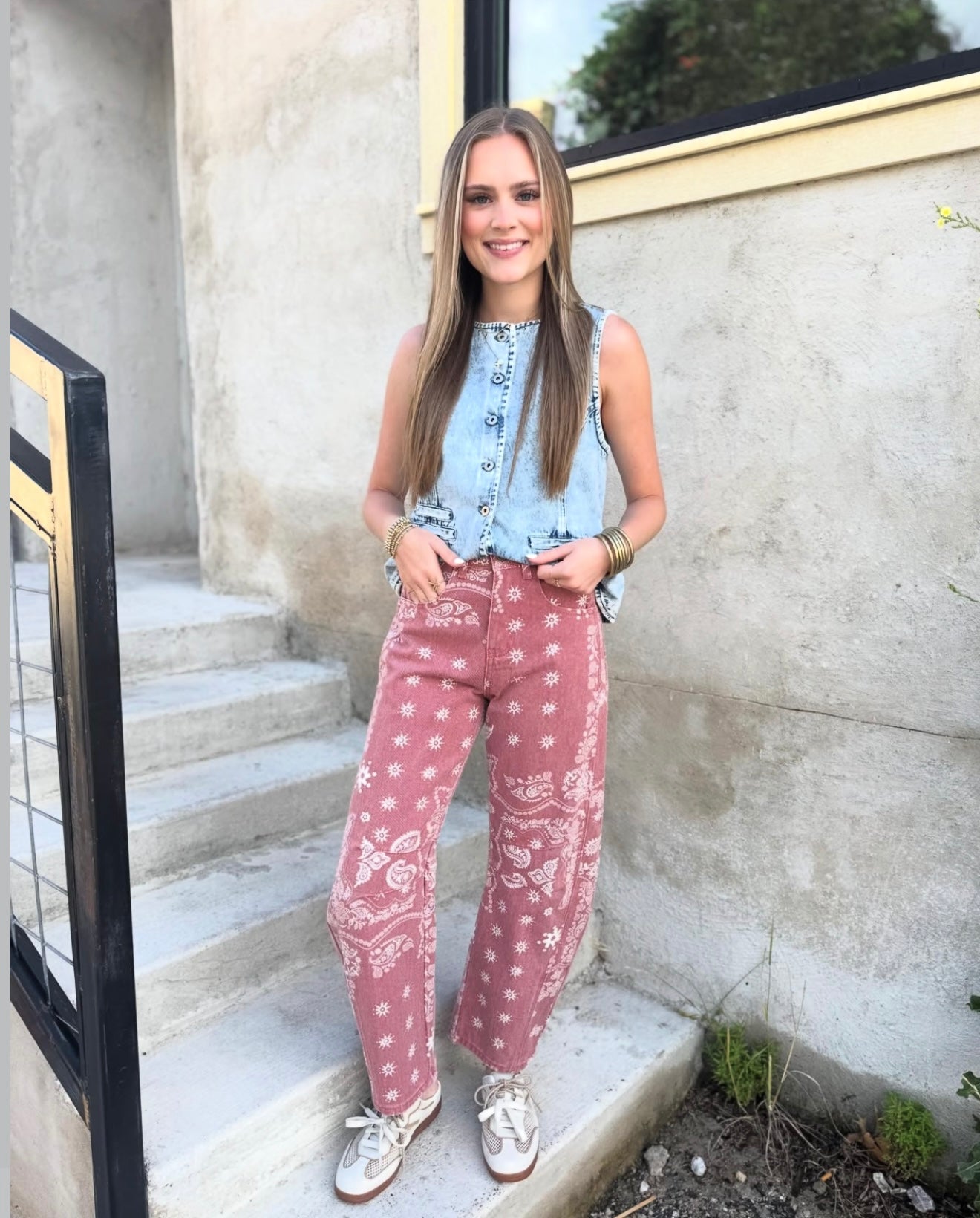 Paisley Denim Pants in Mauve