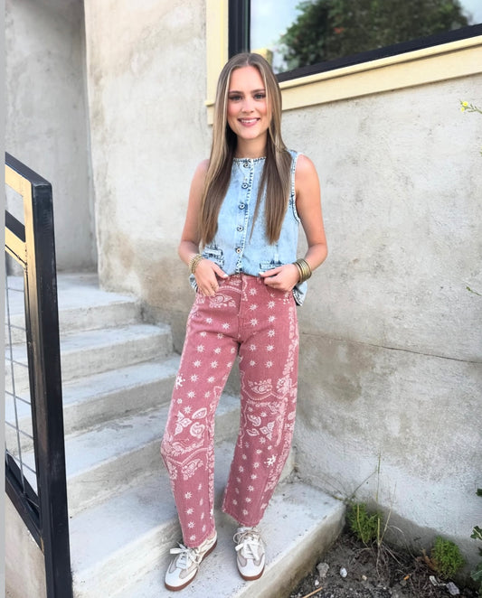 Paisley Denim Pants in Mauve