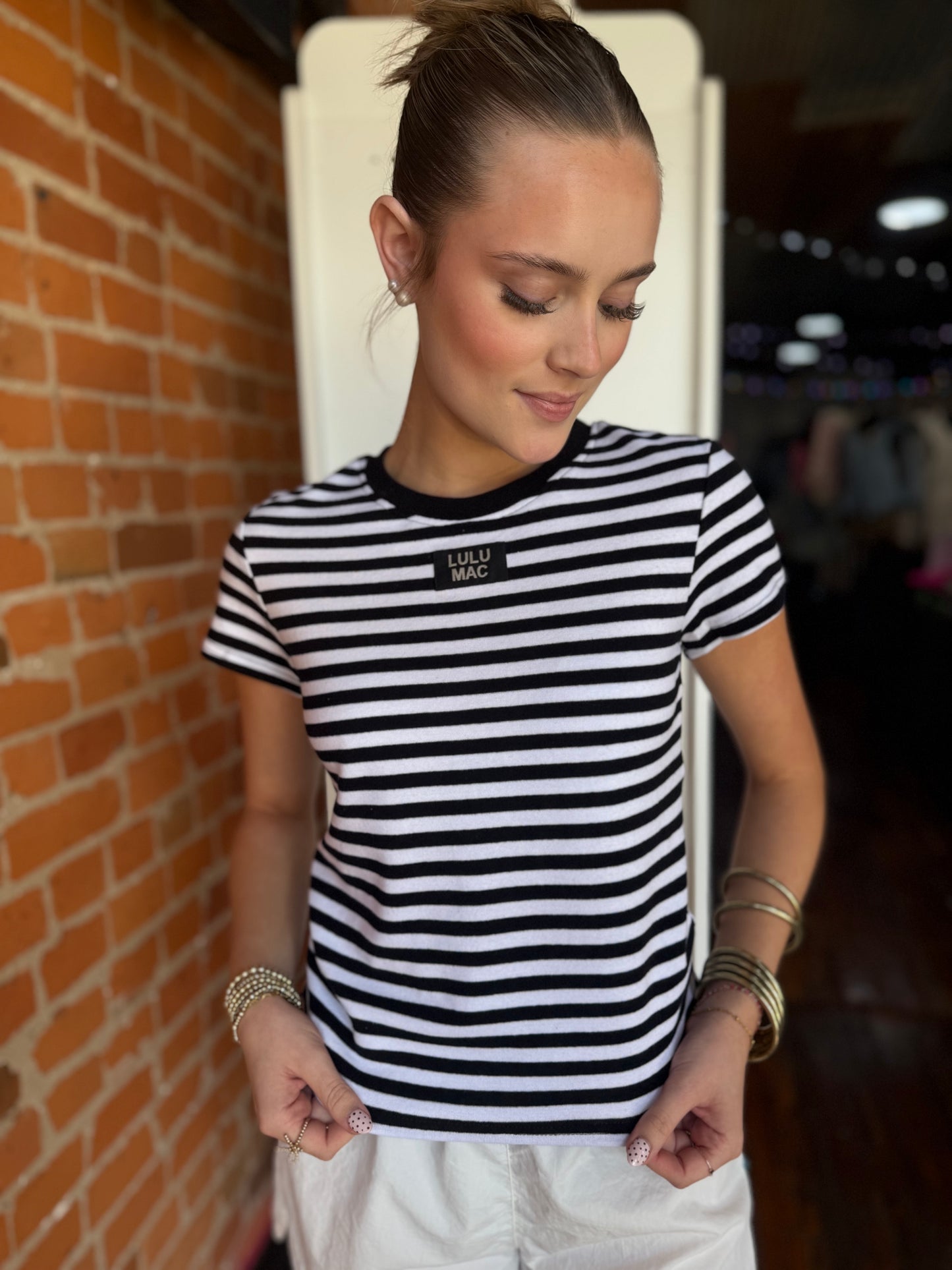 Lulu Mac Stripe Baby Doll Top in Black