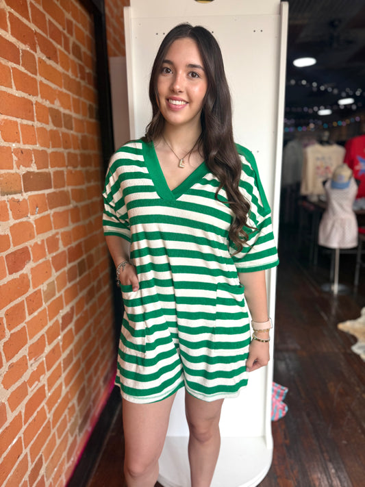 Striped Casual Romper in Green