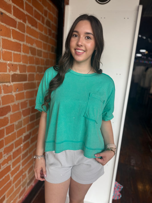 Mineral Washed Oversized Top in Seafoam