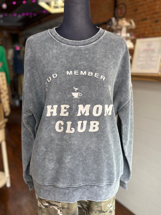 Proud Moms Club Ribbed Sweatshirt in Blue