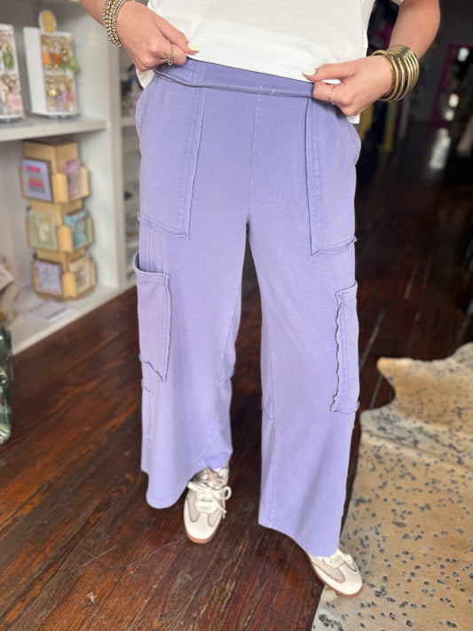 Mineral Wash Cargo Pants in Dusty Purple